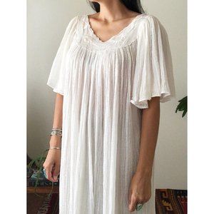 Vintage 70s White Gauze Cotton Sun Dress